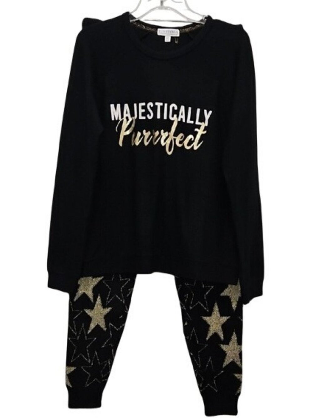 PJ Salvage Black Gold Majestically Purrrfect Jogger Pant Top Set New Medium